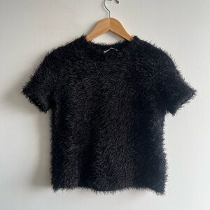 Zara Black Fuzzy Tee Top | Soft Cozy Y2K 90s Crop Tee Spice Girls Size M
